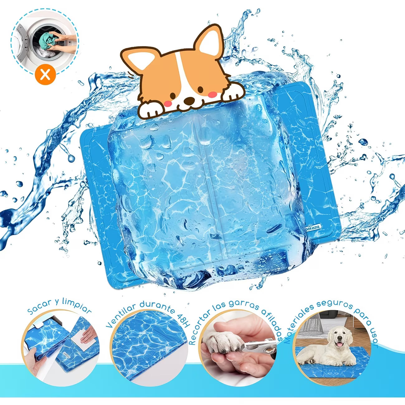 Capas del material premium de la alfombrilla refrescante Nobleza: tela Oxford, PVC impermeable y gel autoenfriante