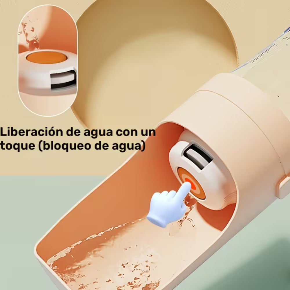 Botella portátil 2 en 1 para mascotas en color rosa, con medidas 29x9cm