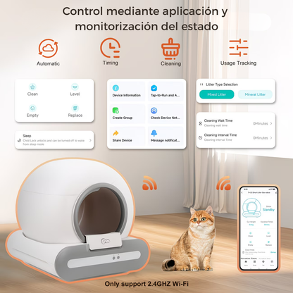 Arenero inteligente autolimpiador, control remoto WIFI con alfombrilla y bolsas de basura