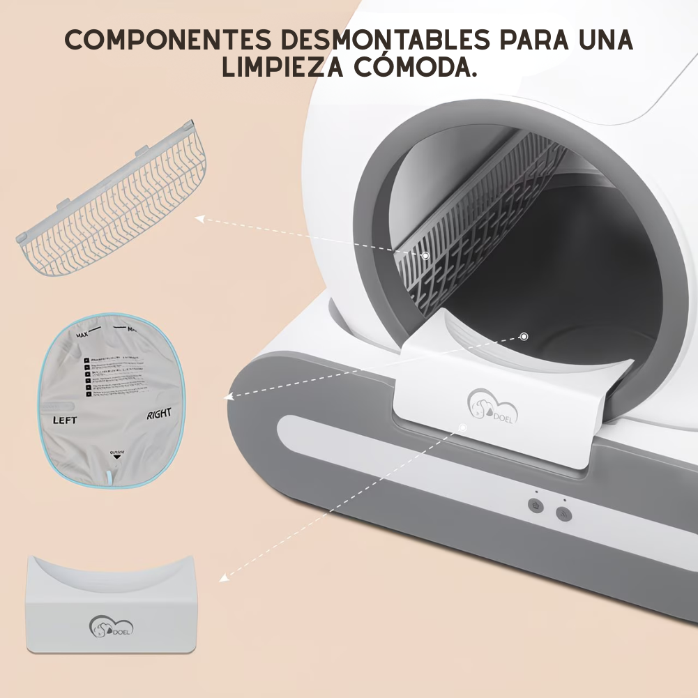 Arenero inteligente autolimpiador, control remoto WIFI con alfombrilla y bolsas de basura