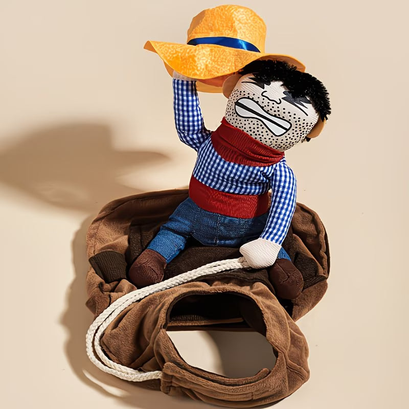 Disfraz de vaquero jinete para perros y gatos con sombrero y cuerda