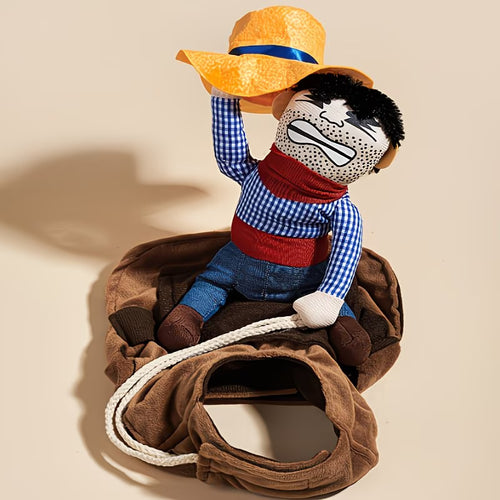 Disfraz de vaquero jinete para perros y gatos con sombrero y cuerda