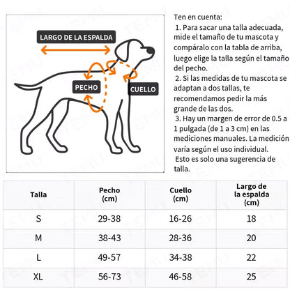 Guía de tallas del disfraz de vaquero: S, M, L y XL según el contorno de pecho y cuello de tu mascota