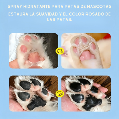 Instrucciones de uso del spray hidratante para almohadillas en 3 pasos: limpiar, rociar y masajear