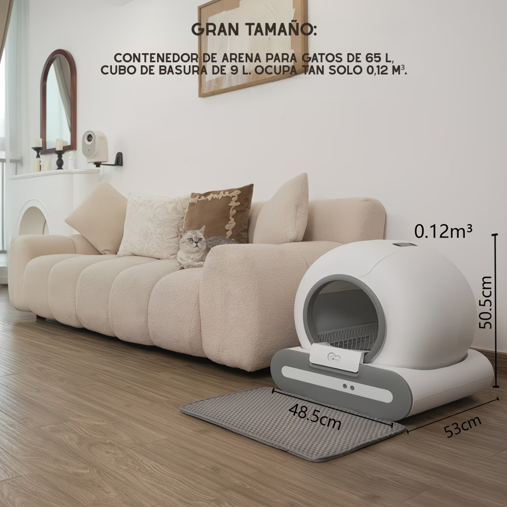 Arenero inteligente autolimpiador, control remoto WIFI con alfombrilla y bolsas de basura