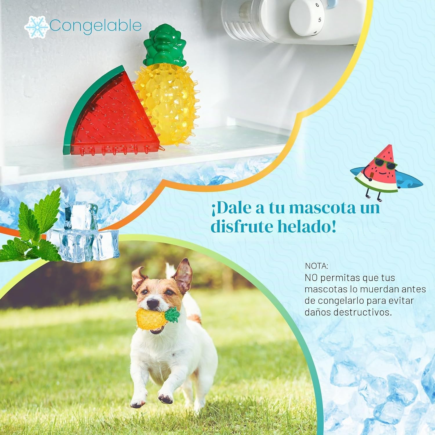 Mordedores congelables para perros, instrucciones de relleno y congelación