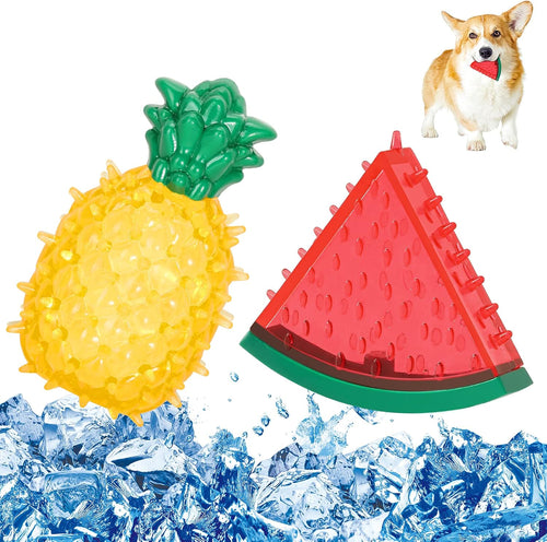 Set de mordedores congelables para perros con forma de sandía y piña, vista de producto
