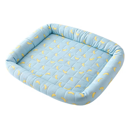 Cama refrescante para perros y gatos con estampado de plátanos, vista de producto