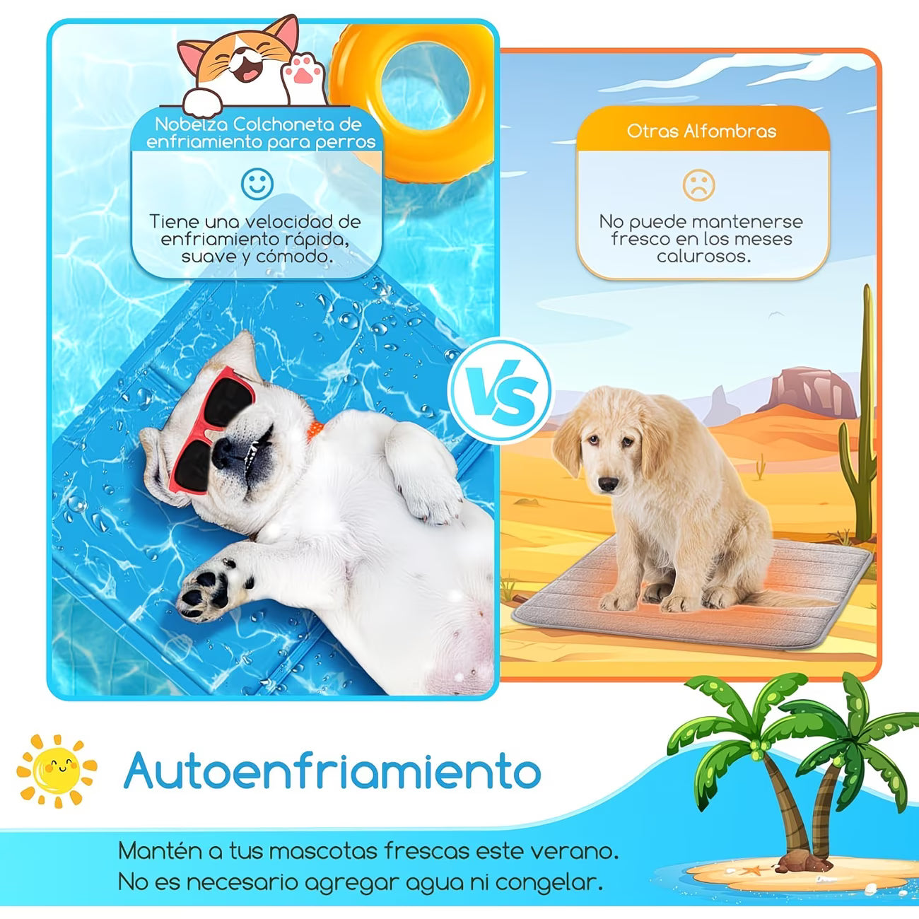 Usos de la alfombrilla refrescante Nobleza: en jaula, asiento de coche, perrera, sofá y suelo