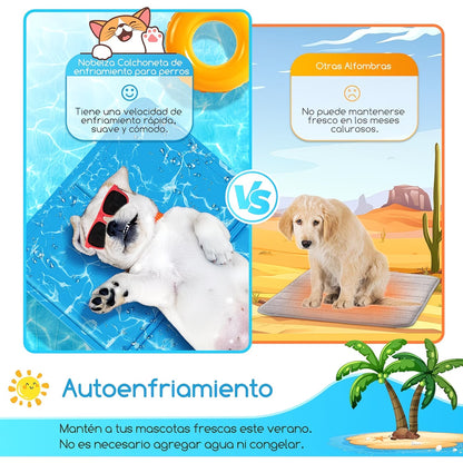 Usos de la alfombrilla refrescante Nobleza: en jaula, asiento de coche, perrera, sofá y suelo