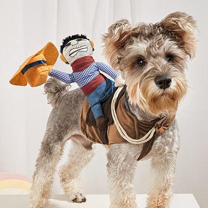 Perro pequeño llevando el disfraz de vaquero jinete BARKSY PETS